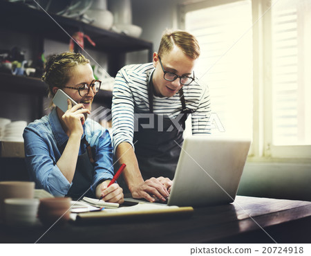 Craftsman Browsing Laptop Connection Technology Concept Craftsman Browsing Laptop Connection Technology Concept 20724918