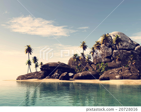 toned beach seascape view with a big stones 20728016