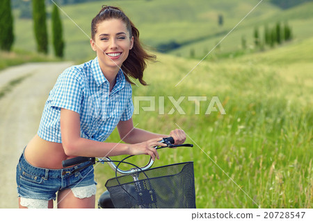 beautiful girl with vintage bike outdoor, beautiful girl with vintage bike outdoor, 20728547