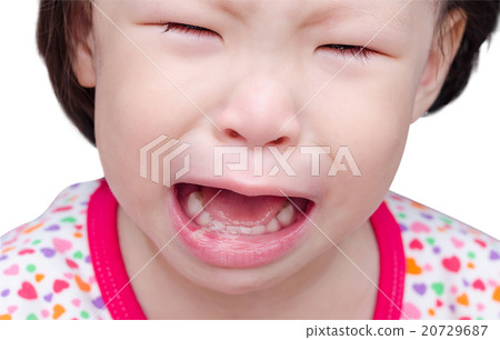 Cry girl with sore mouth over white Cry girl with sore mouth over white 20729687