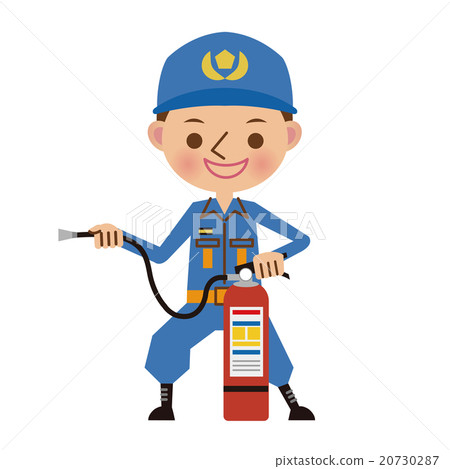 Firefighter teaching how to use a fire extinguisher firefighter 20730287