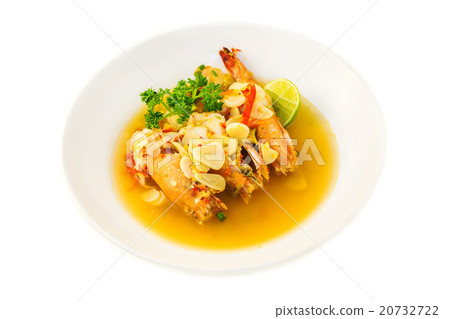 Boiled king prawns with garlic Boiled king prawns with garlic 20732722