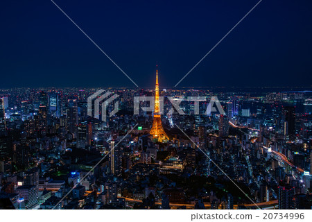 東京鐵塔和晚上風景和東京中心夜視圖 20734996