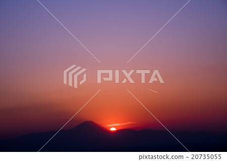 Fuji at the sunset emerging in the silhouette 20735055