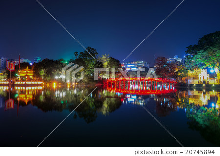 Hoan Kiem Lake at night in Hanoi Vietnam 20745894