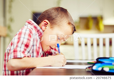 Boy is doing homework Boy is doing homework 20746675