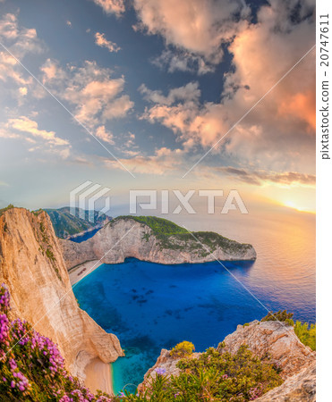 Navagio beach with sunset on Zakynthos,Greece 20747611