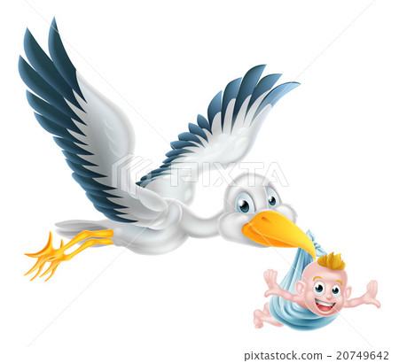 Stork bird flying holding newborn baby 20749642