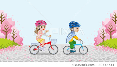 Cycling a child helmet worn Sakura tree background Cycling a child helmet worn Sakura tree background 20752733