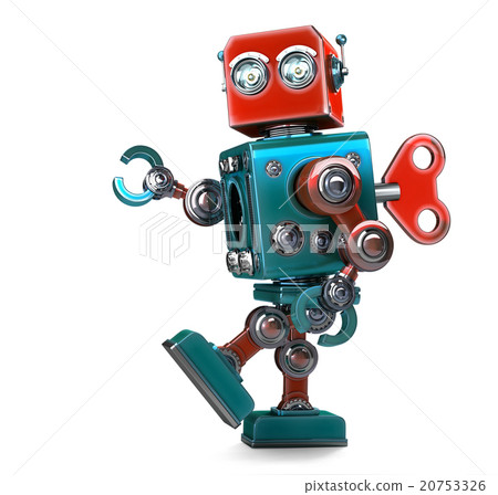 Retro Robot wound up with a key. Isolated 20753326