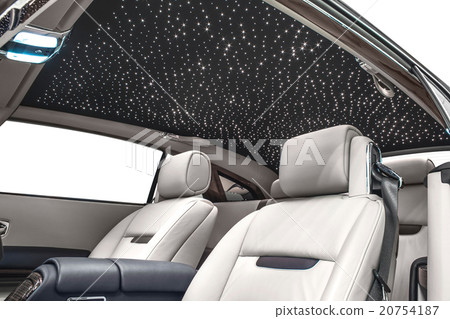 Car interior luxury white seats with stars on roof Car interior luxury white seats with stars on roof 20754187