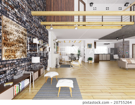 Interior of modern apartment 3d render 20755264
