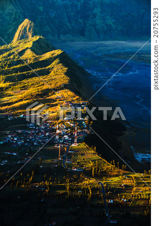 Village near cliff at Bromo Volcano. 20755293