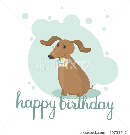 Dog dachshund holding a bouquet of flowers Dog dachshund holding a bouquet of flowers 20755742