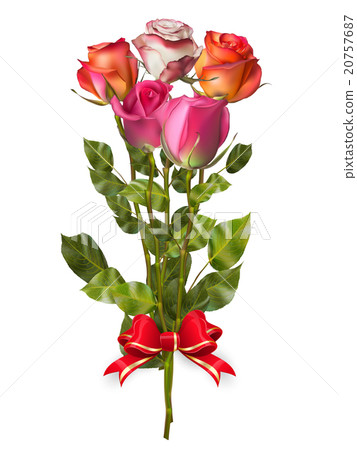 Bouquet of Roses with red bow. EPS 10 20757687