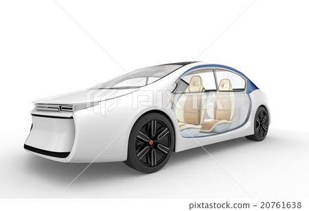自動駕駛汽車的外部圖像。您可以從半透明的門看到座椅的位置。 20761638