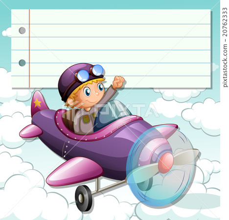 Line paper design with boy on airplane Line paper design with boy on airplane 20762333