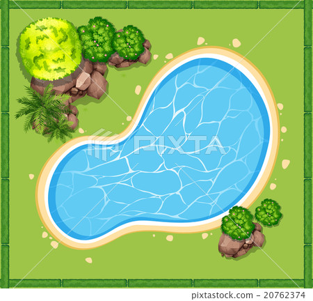 Top view of swimming pool in the garden Top view of swimming pool in the garden 20762374