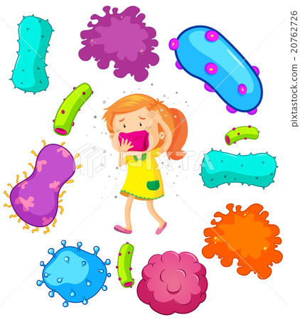 Little girl and bacteria around her Little girl and bacteria around her 20762726