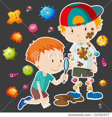 插图素材: dirty boy with bacteria