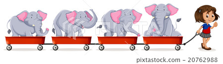 Little girl pulling carts loaded with elephant Little girl pulling carts loaded with elephant 20762988