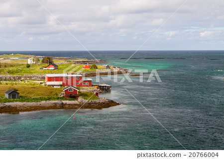 fjord, mountains and village, Norway, Lofoten fjord, mountains and village, Norway, Lofoten 20766004