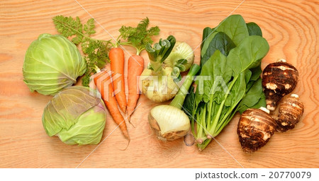 Vegetable food image. Cabbage, carrot, new onion, spinach, shrimp potato. Vegetable food image. Cabbage, carrot, new onion, spinach, shrimp potato. 20770079