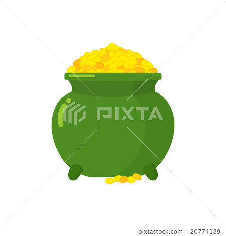 Pot of gold. Green big mythical pot with full gold Pot of gold. Green big mythical pot with full gold 20774189