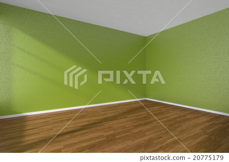 Empty room with dark parquet floor and green walls Empty room with dark parquet floor and green walls 20775179