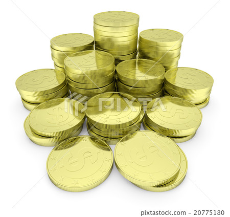 Gold dollar coins stack isolated on white closeup Gold dollar coins stack isolated on white closeup 20775180