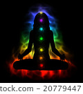 Long hair woman meditating - colored chakras 20779447