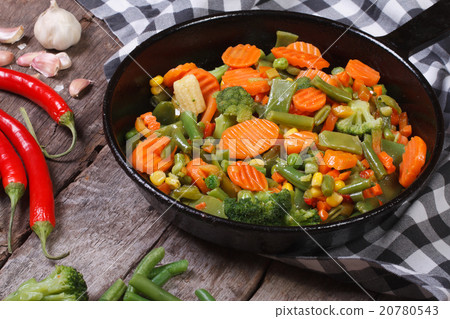 steamed vegetables in a pan on the table 20780543