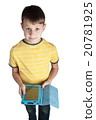 Cute boy with tablet computer looking upside 20781925
