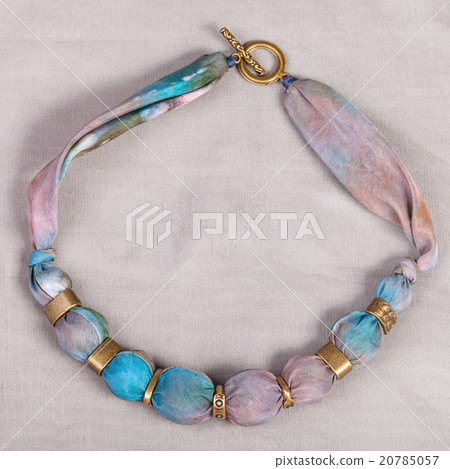 necklace from silk and brass beads on gray necklace from silk and brass beads on gray 20785057