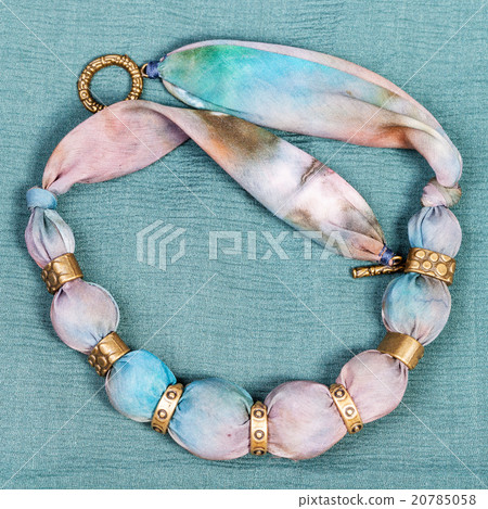 necklace from silk and brass beads on green necklace from silk and brass beads on green 20785058