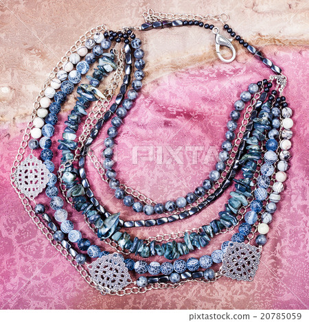 top view of gray blue necklace from gemstones top view of gray blue necklace from gemstones 20785059