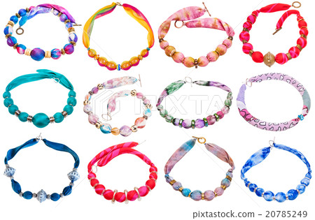 set of textile necklaces from silk balls isolated set of textile necklaces from silk balls isolated 20785249