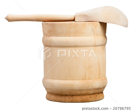 side view wooden cup and spoon isolated 20786795