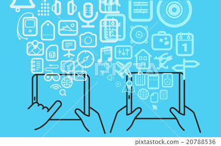 Different techno icons flows into modern gadgets Different techno icons flows into modern gadgets 20788536