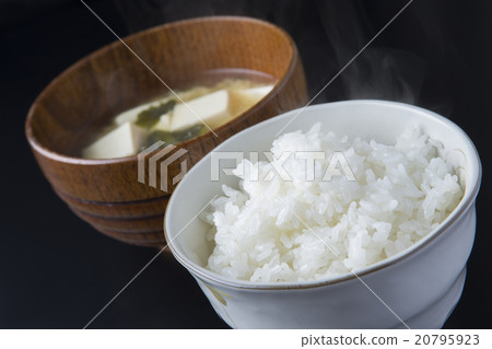 Rice and miso soup black background 20795923