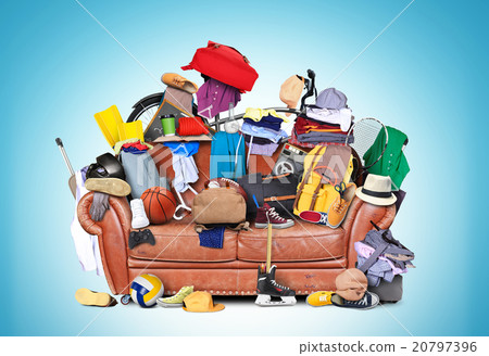 Large leather sofa with a bunch of different thing 20797396