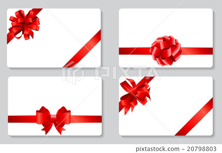 Gift Card with Red Bow and Ribbon Set Vector 20798803