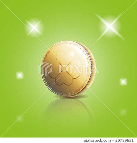 Gold coin with four leaf clover 20799681