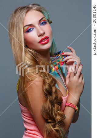 Girl with bright colorful makeup Girl with bright colorful makeup 20801146