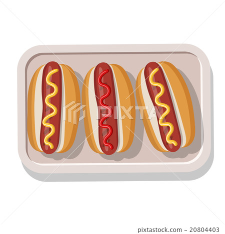 Plate of grilled hotdogs with mustard and ketchup Plate of grilled hotdogs with mustard and ketchup 20804403