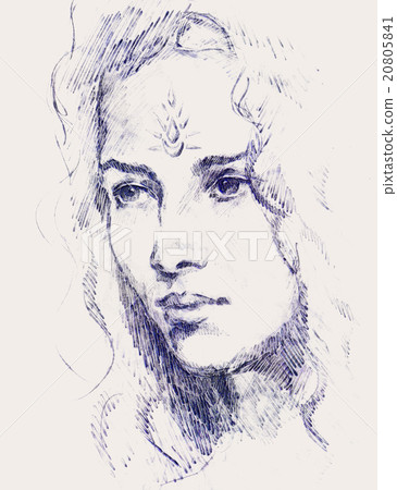 Drawing portrait Young woman with ornament on face Drawing portrait Young woman with ornament on face 20805841