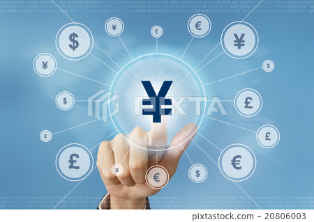 business hand press japanese yen currency button business hand press japanese yen currency button 20806003