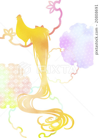 新年的Onagadori賀卡和雪環 20808691