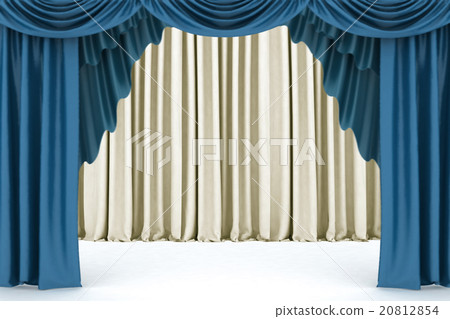 Open blue theater curtain, lit by a spotlight Open blue theater curtain, lit by a spotlight 20812854