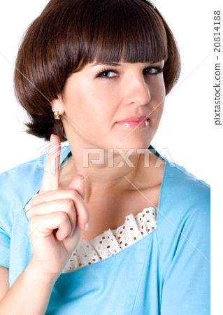 attractive brunet woman in blue dress 20814188